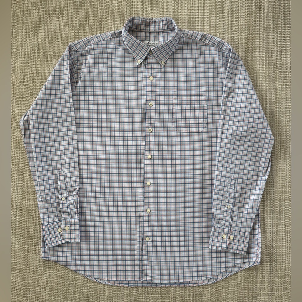 Peter Millar‎ Cotton blend blue pink white long sleeve button down shirt men XXL